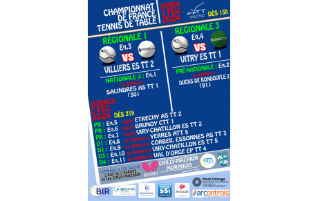 Saison 23-24 Phase 2 Journée 2 Vendredi 02 &amp; Samedi 03 février 2024 : Programme