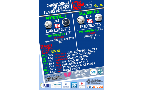 Saison 23-24 Phase 2 Journée 5 Vendredi 15 &amp; Samedi 16 février 2024 : Programme